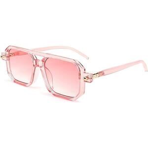 FEISEDY Pink Lens Vintage Square 70s Flat Aviator Sunglasses for Women